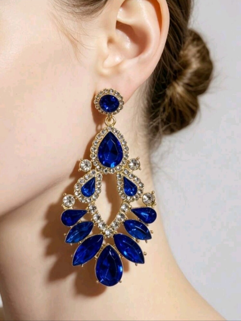 BRAND NEW ** Gold-Tone Royal Blue Teardrop Statement Earrings